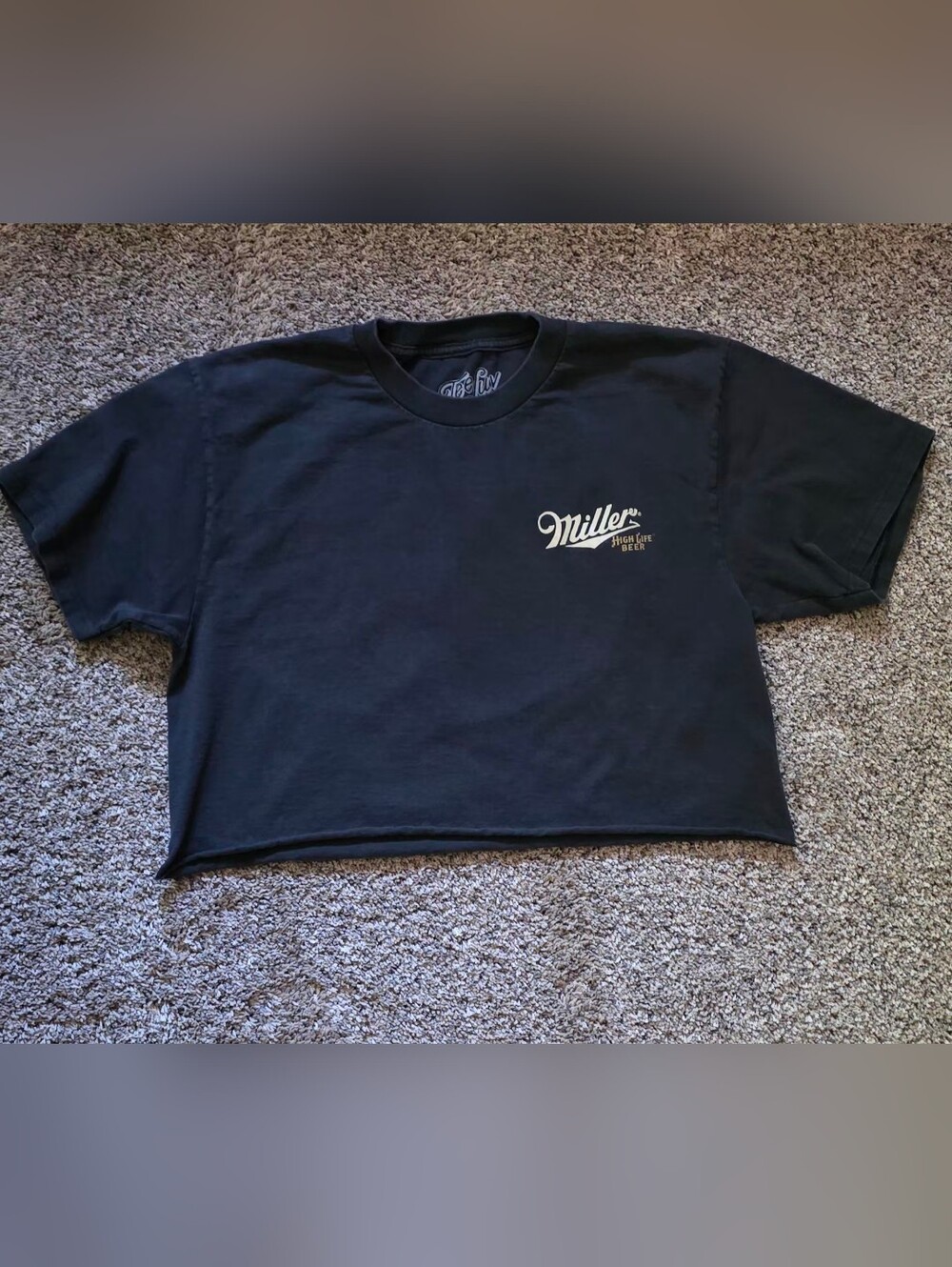 Miller High Life Women's M Black Logo Cropped Tee By Tee Luv